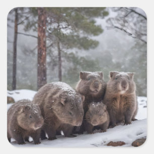 Frozen Burrow: Australian Wombat Family, Square Sticker