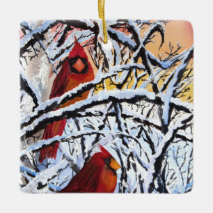 Frozen Cardinals Holiday Ornament
