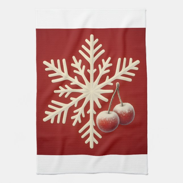 Frozen Cherry Snowflake – Winter Magic Design Kitchen Towel (Vertical)