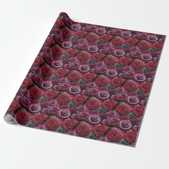 Frozen Dark Red Roses On A Grave Wrapping Paper (Unrolled)