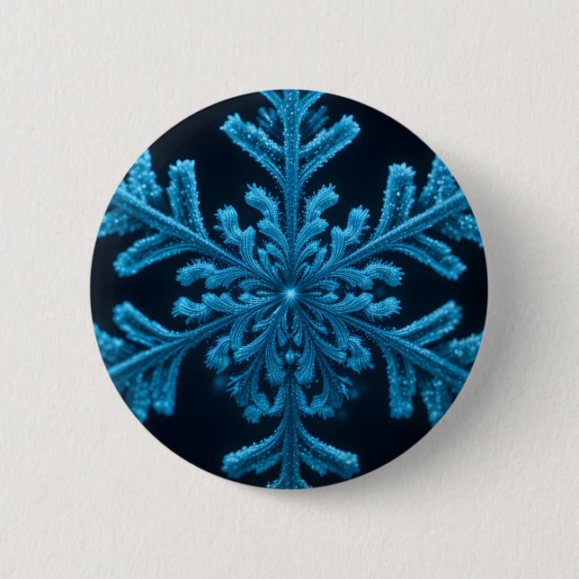 Frozen Elegance: Intricate Blue Snowflake Design 2 Inch Round Button (Front)
