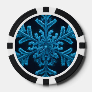 Frozen Elegance: Intricate Blue Snowflake Design Poker Chips
