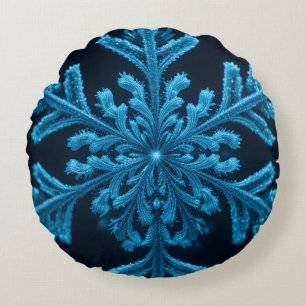 Frozen Elegance: Intricate Blue Snowflake Design Round Pillow