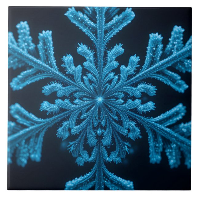 Frozen Elegance: Intricate Blue Snowflake Design Tile (Front)