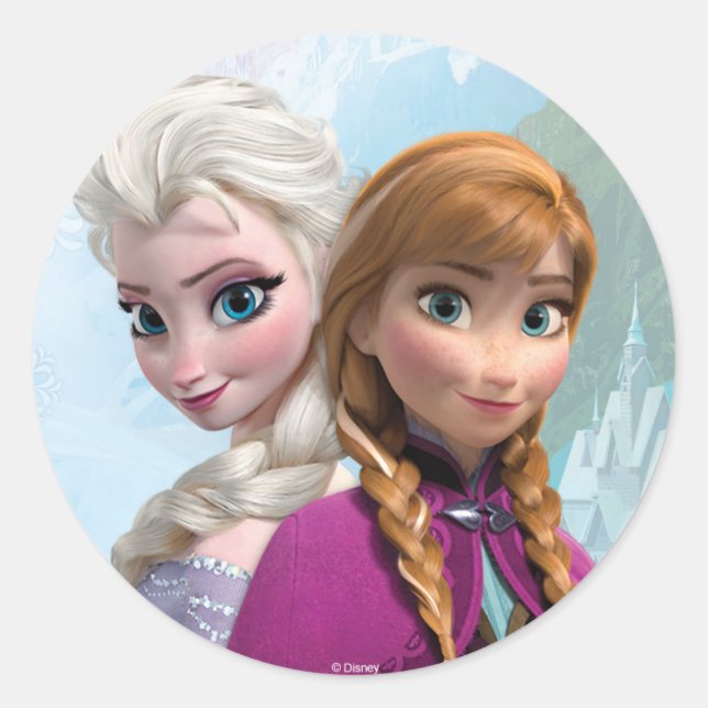 Frozen Elsa and Anna Birthday Classic Round Sticker (Front)