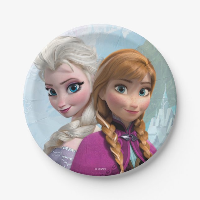 Frozen Elsa and Anna Birthday Paper Plate (Front)