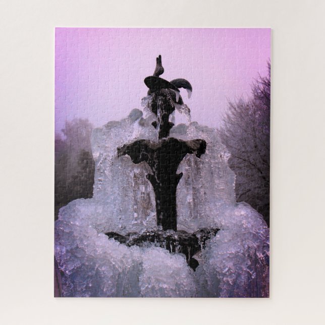 Frozen fountain at sunset jigsaw puzzle (Vertical)