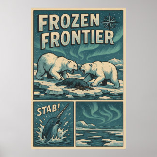 Frozen Frontier – Polar Bear Standoff & Narwhal Poster