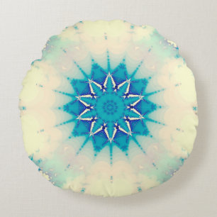 Frozen Frosty Blue Snowflake Winter Pattern Round Pillow