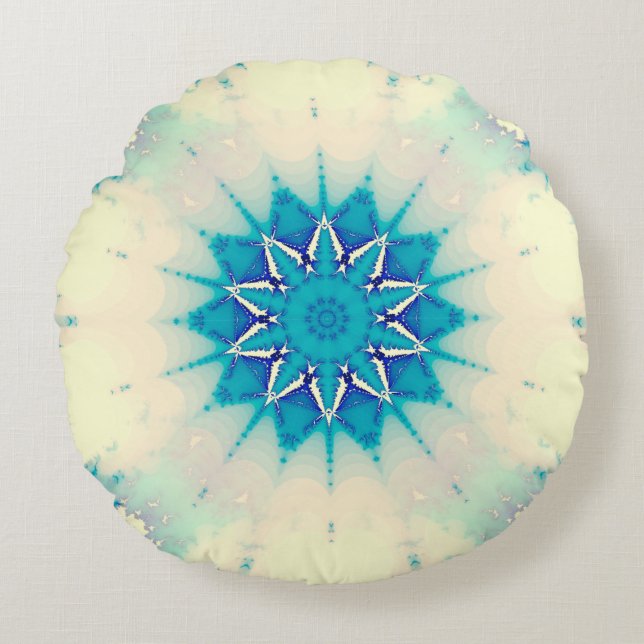 Frozen Frosty Blue Snowflake Winter Pattern Round Pillow (Front)
