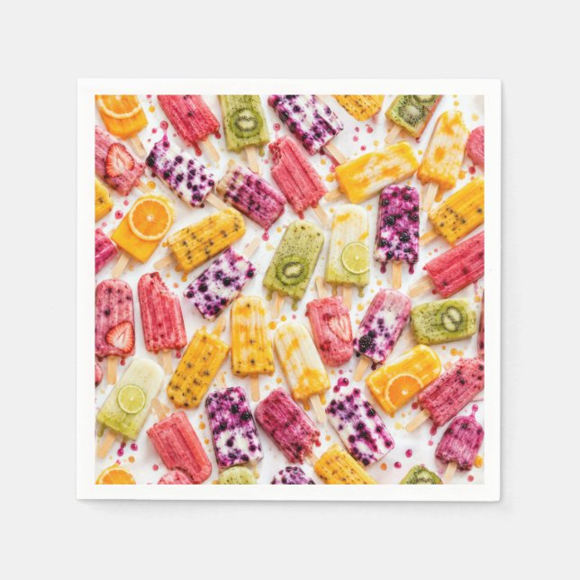 Frozen Fruit Popsicles Abstract Napkin (Front)