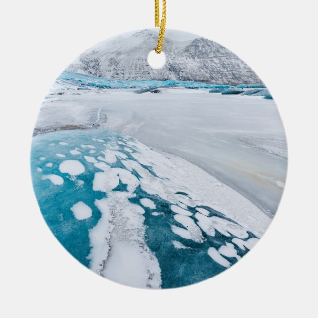 Frozen glacier ice, Iceland Ceramic Ornament (Front)