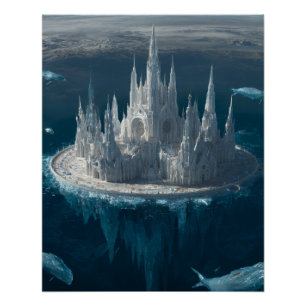 Frozen Gothic Spire Island Fantasy Art Poster