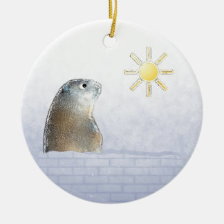 Frozen Groundhog Ceramic Ornament