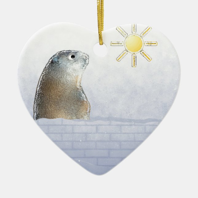 Frozen Groundhog Ceramic Ornament (Front)