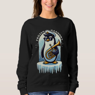 Frozen Harmony Cute Ice Penguin Playing Brass Tuba Sweatshirt