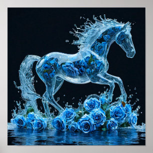 ❄️ Frozen Horse With Blue Roses Fantasy Ice Bloom  Poster