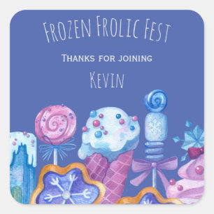 Frozen ice cream party square sticker