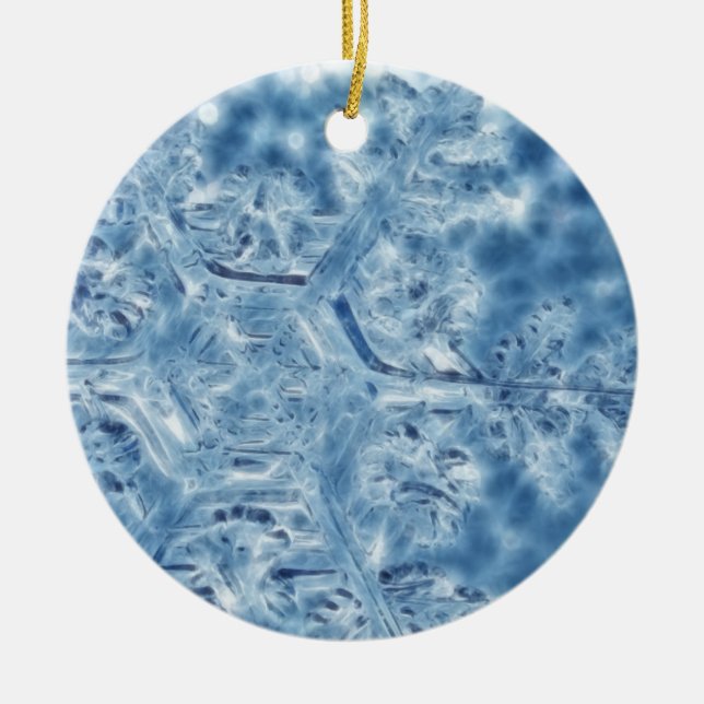 Frozen Ice Crystal Fractal Snowflake Ceramic Ornament (Front)