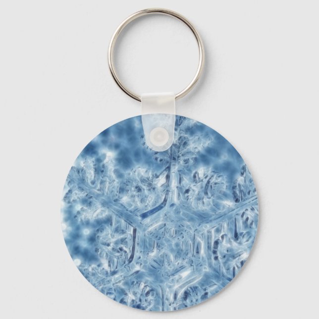 Frozen Ice Crystal Fractal Snowflake Keychain (Front)