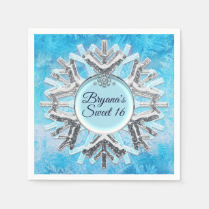 Frozen Ice Winter Wonderland Silver Snowflake Napkin