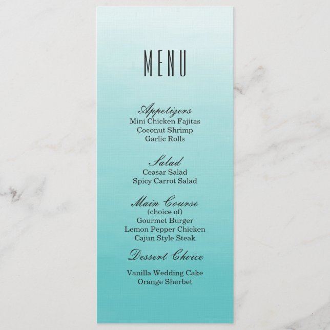 Frozen Lake Ombre | Wedding Dinner Menu (Front)