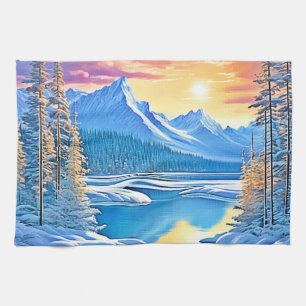 Frozen Lake Sunset Art Kitchen Towel
