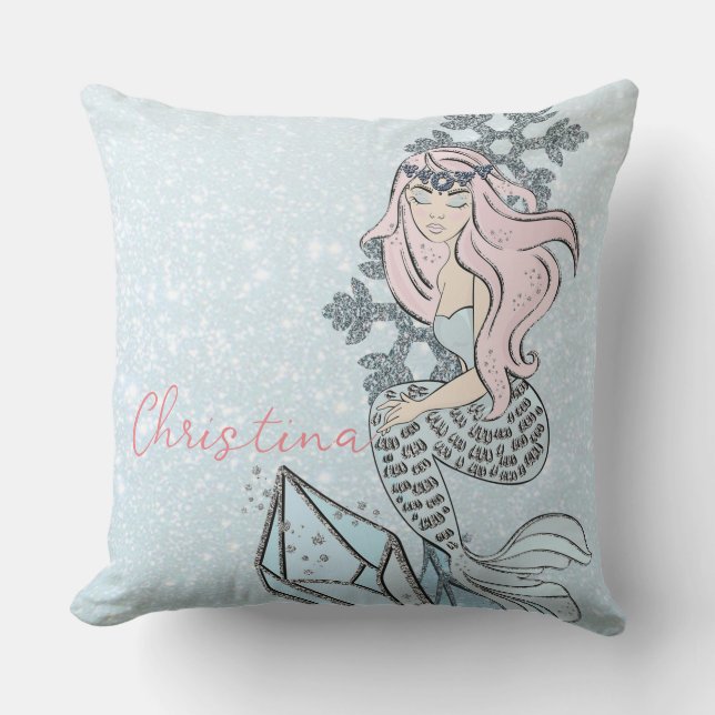 Frozen Mermaid Princess Winter Theme  Throw Pillow (Front)