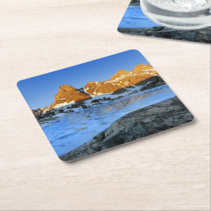 Frozen Minaret Lake Sunrise - Sierra Nevada Square Paper Coaster