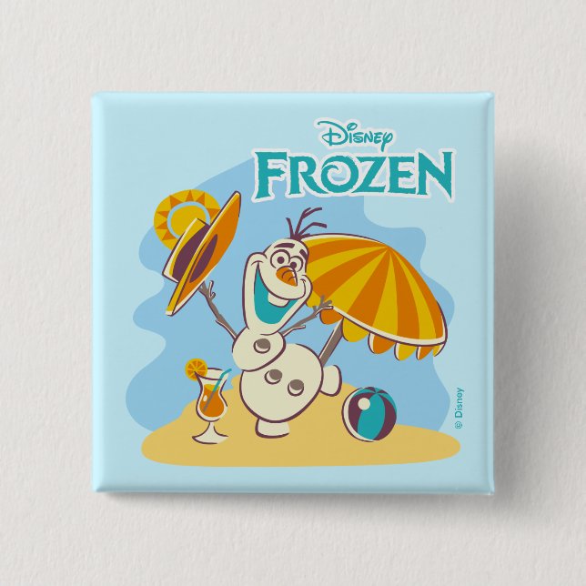 Frozen | Olaf Playing on the Beach 2 Inch Square Button (Front)