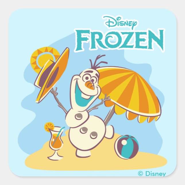 Frozen | Olaf Playing on the Beach Square Sticker (Front)