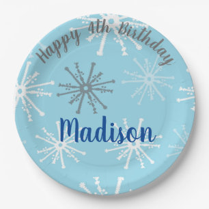 Frozen Party Snowflakes Happy Birthday Paper Plate