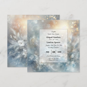 Frozen Petals in a Golden Winter Mist Wedding Invitation