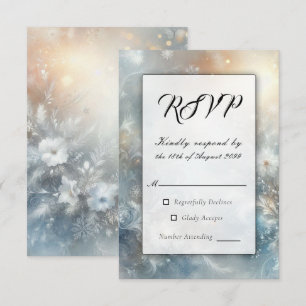 Frozen Petals in a Golden Winter Mist Wedding RSVP Card