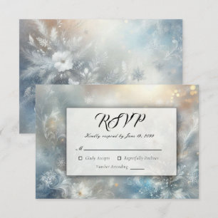Frozen Petals in a Golden Winter Mist Wedding RSVP Card