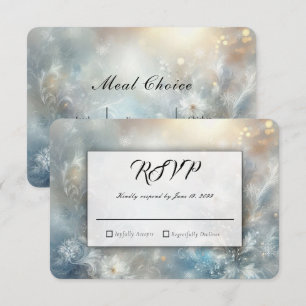 Frozen Petals in Golden Winter Mist Wedding RSVP Card