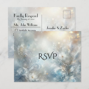 Frozen Petals in Golden Winter Mist Wedding  RSVP Invitation Postcard