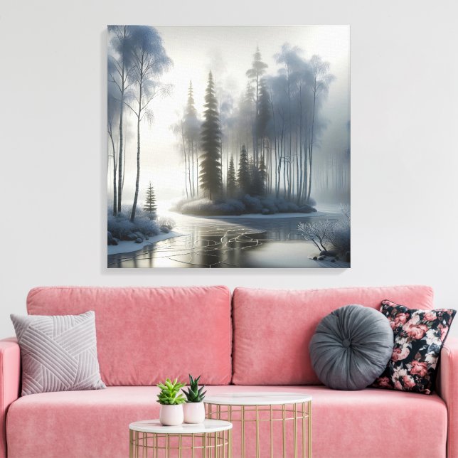 Frozen River With Frosted Trees Canvas Print (Insitu(LivingRoom))