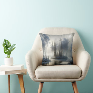 Frozen River With Frosted Trees Throw Pillow