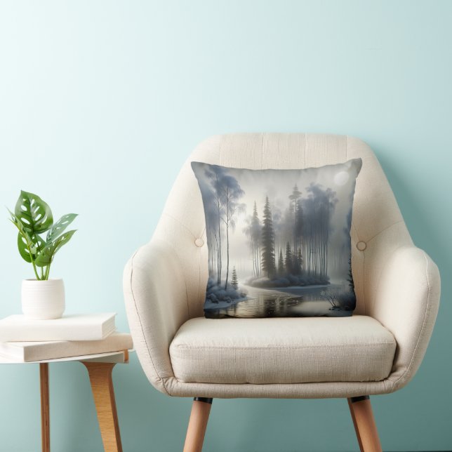 Frozen River With Frosted Trees Throw Pillow (Chair)