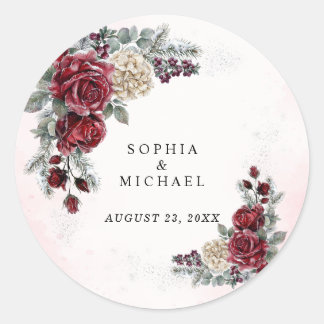 Frozen Roses Winter Wedding  Classic Round Sticker