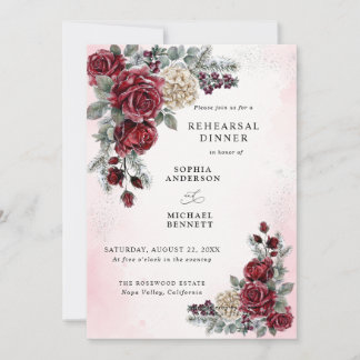 Frozen Roses Winter Wedding Rehearsal Dinner Invitation