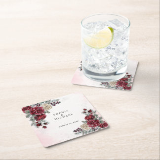 Frozen Roses Winter Wedding  Square Paper Coaster