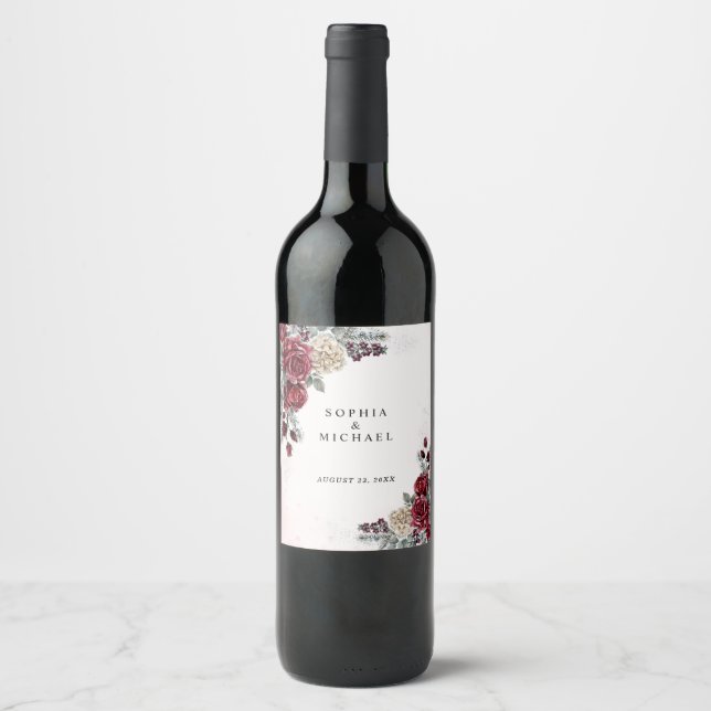 Frozen Roses Winter Wedding  Wine Label (Front)