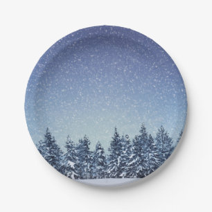 Frozen Snow Winter Forest Scene Paper Plate