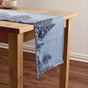 Frozen Snow Winter Forest Scene Short Table Runner