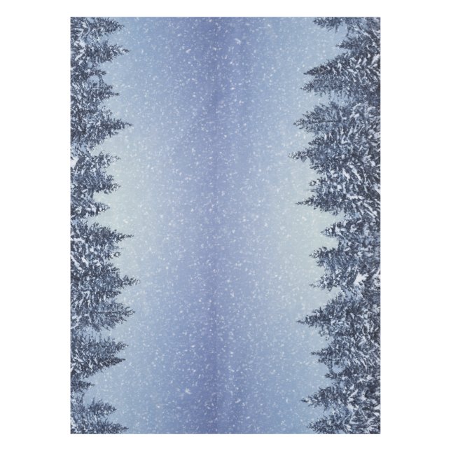 Frozen Snow Winter Forest Scene Tablecloth (Front)