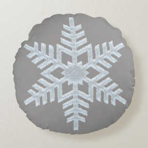 Frozen Snowflake Elegant Grey  Luxury Christmas Round Pillow