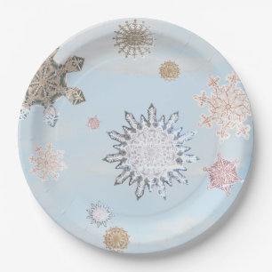 Frozen Snowflake Winter Gleam Paper Plates