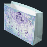 Frozen Snowflake Winter Wonderland Christmas Large Gift Bag<br><div class="desc">Winter wonderland frozen snowflake gift bag with pretty teal blue snowflakes on a frosty purple and teal blue background with beautiful purple jewel tag for your text.</div>